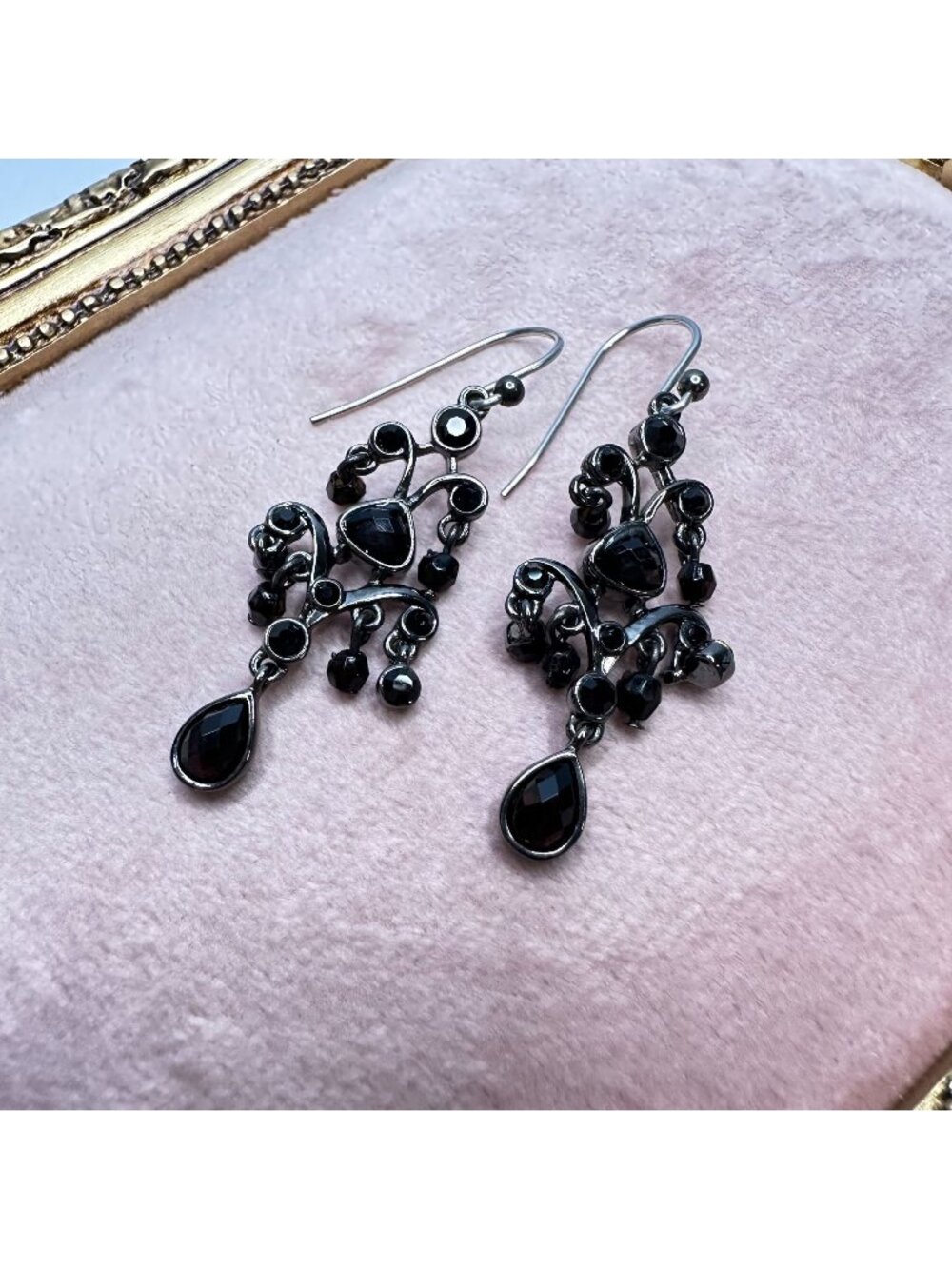 Vintage Y2K Gothic Bohemian Black Chandelier Drop Earrings 1 7/8 Inches Long - Picture 1 of 7